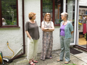 Catherine Jones, Katie Carr, Gilli Allan chat while waiting for others to arrive